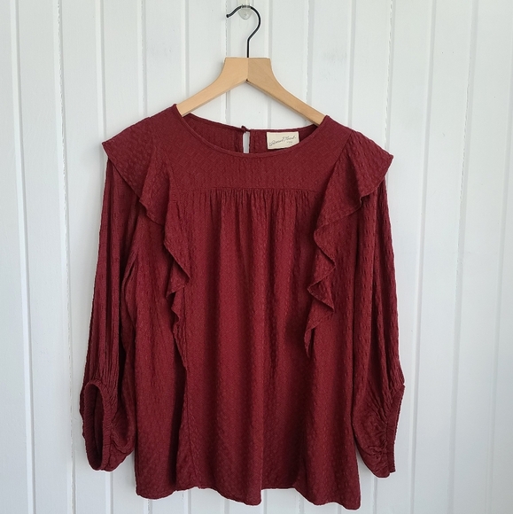 Universal Thread Women's Small Burgundy Ruffle Pullover Fall Blouse - Picture 6 of 11